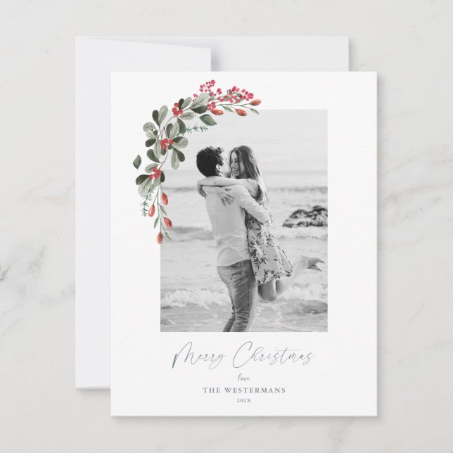 Modern botaniskt grönt jokerkort julkort (Framsida)