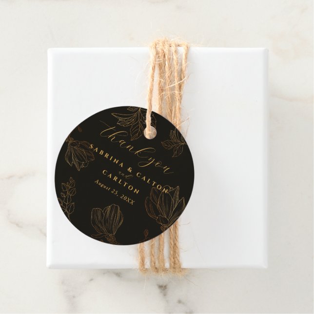 Modern botaniskt gyllene Blommigt Black Tack Gåvor Etiketter (På plats)
