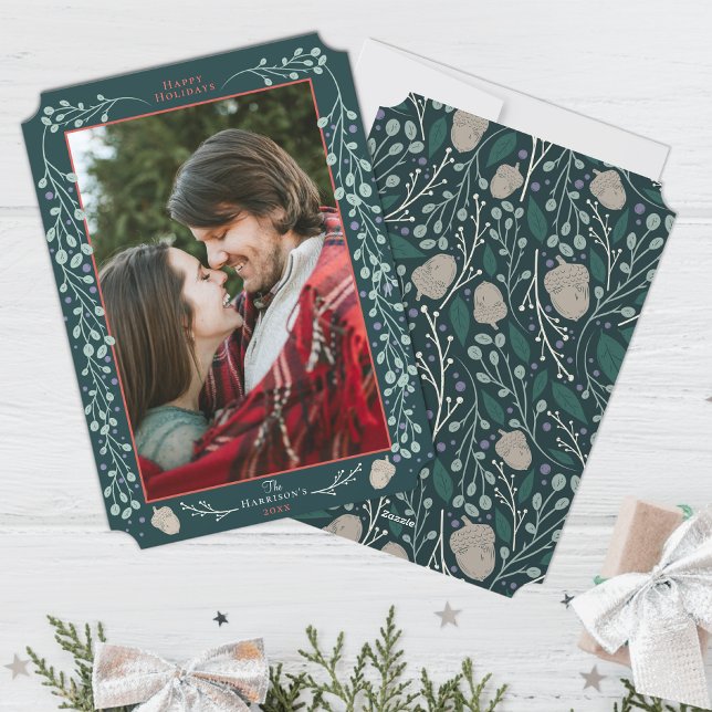 Modern botaniskt jakt Grönt 2024 Julfoto 2024 Julkort (Skapare uppladdad)