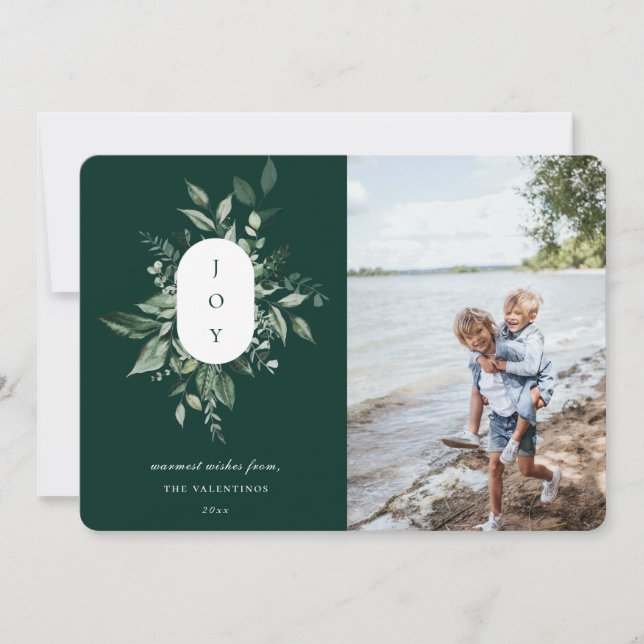 Modern botaniskt joy Photo Helgdag Card-Grönt Julkort (Framsida)