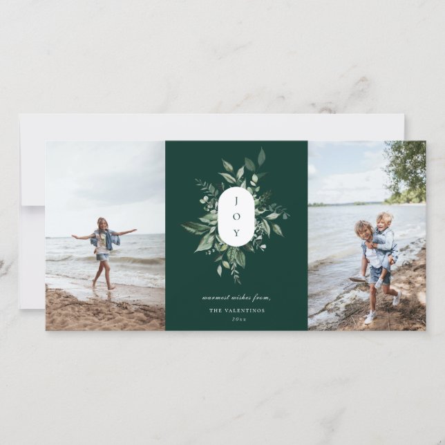 Modern botaniskt joy Photo Helgdag Card-Grönt Julkort (Framsida)