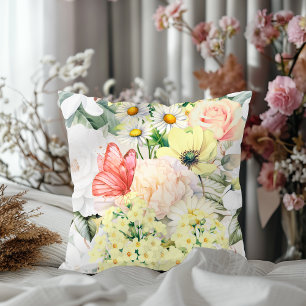 Modern botaniskt lush Blommönster Soft White Kudde