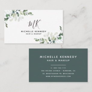 Modern botaniskt monogram Hair + Makeup Artist Visitkort