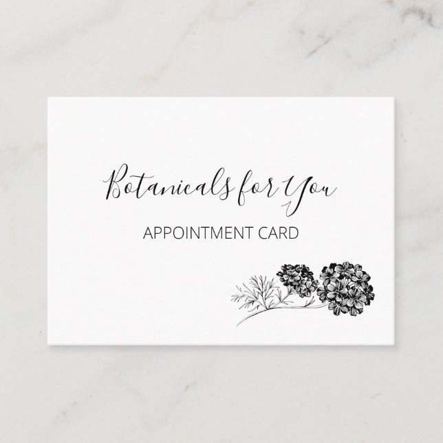 Modern botaniskt skript och ritade blommor visitkort (Framsida)