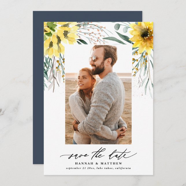 Modern botaniskt solrofoto av botaniskt eukalyptus spara datumet (Fram/baksida)