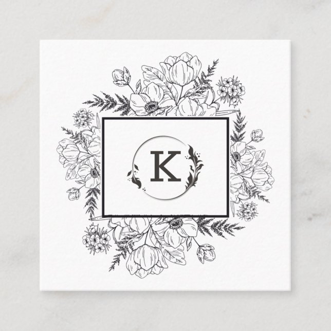 Modern botaniskt svart vitt Affärskort Fyrkantigt Visitkort (Framsida)
