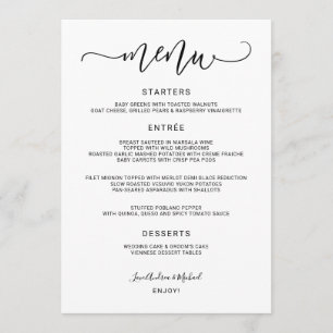 Modern Bouncalligrafi Swirly (svart) Bröllop Meny