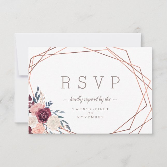 Modern Bourgogne Blommig Geometrisk Elfenbens Meny (Framsida)