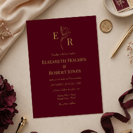 Modern Bourgogne Blommig Monogram Bröllopsinbjudan Inbjudningar