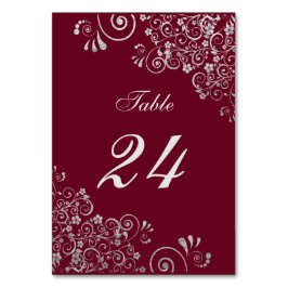 Modern Bourgogne och Grå Blommönster Virvel Bordsnummer