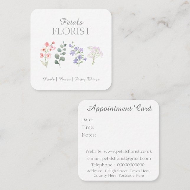 Modern boutique blomsterbutik branding tidsbeställning kort (Fram/baksida)