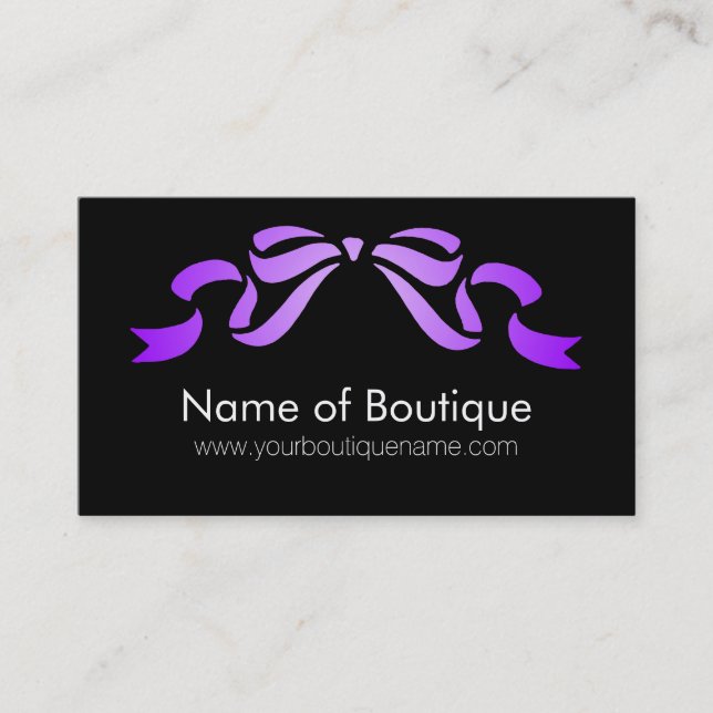 Modern Boutique Lila och Black Girly Ribbon Visitkort (Framsida)