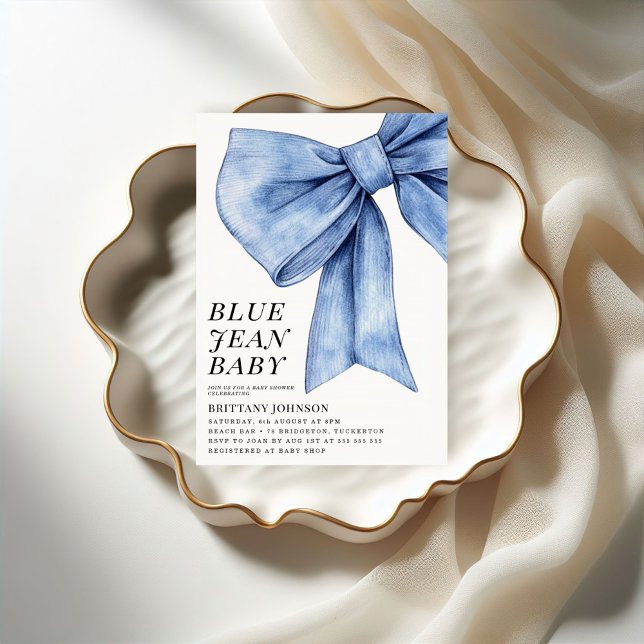 Modern Bow Denim Baby Shower Inbjudningar (Skapare uppladdad)