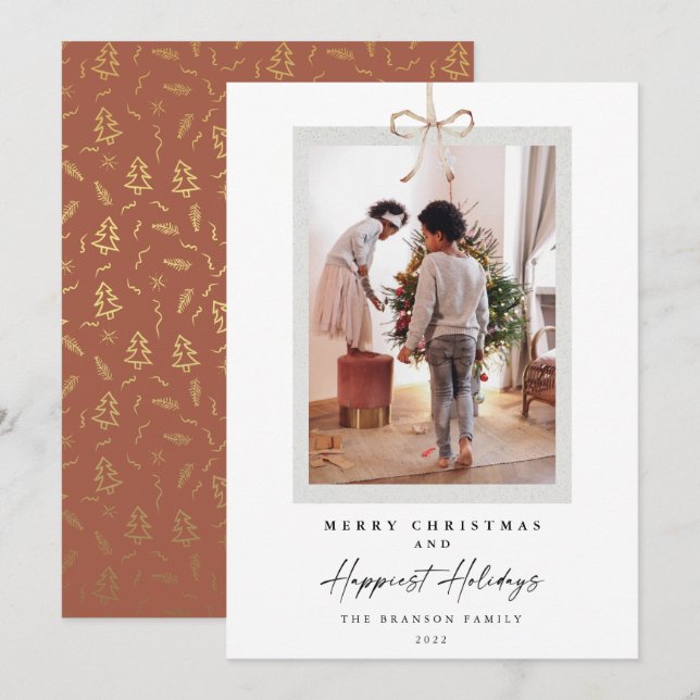 Modern Bow Knot Photo Happiest Helgdagar jul  Julkort (Fram/baksida)