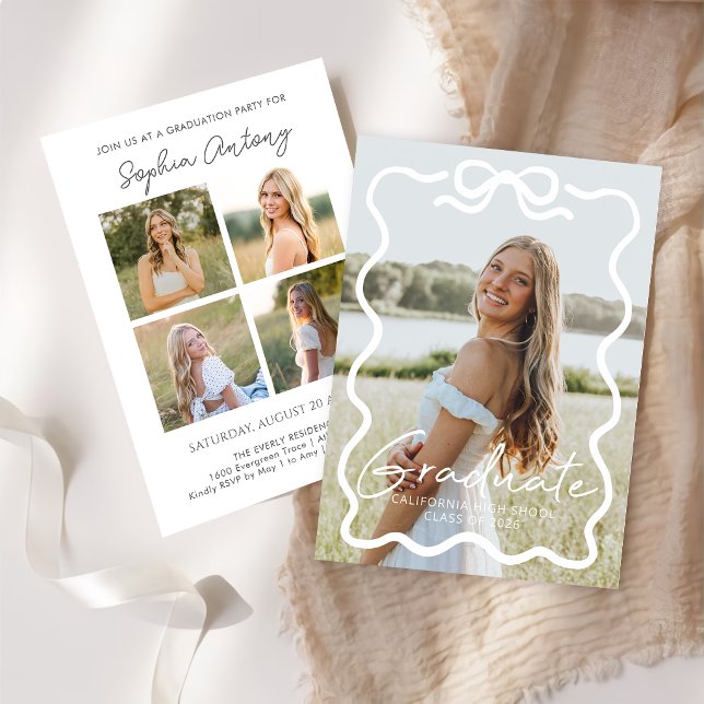 Modern Bow Photo Graduation Party Invitation Inbjudningar (Skapare uppladdad)