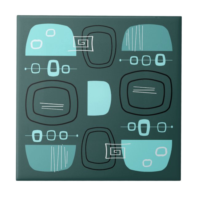 Modern Bowls och Stones Teal i mitten av århundrad Kakelplatta (Framsidan)