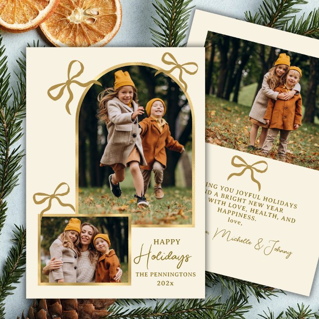 Modern Bows Happy Holidays Gold Arch 3 Photo  Julkort (Skapare uppladdad)