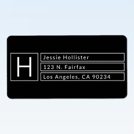 Modern Box Monogram Black & White-Returadress Adressetikett