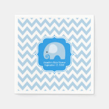 Modern Boy Blue Elephant Baby Shower Chevron