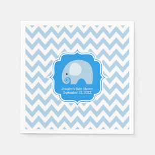 Modern Boy Blue Elephant Baby Shower Chevron Pappersservett