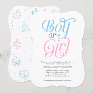 Modern, Boy eller Girl, Gender Reveal, Rosa och BL Inbjudningar