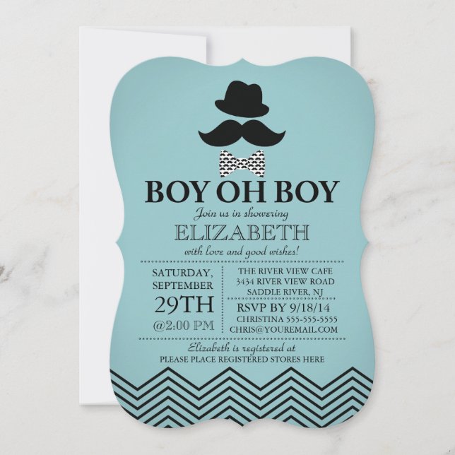 Modern Boy Little Man Mustache Baby Shower Inbjudningar (Framsida)