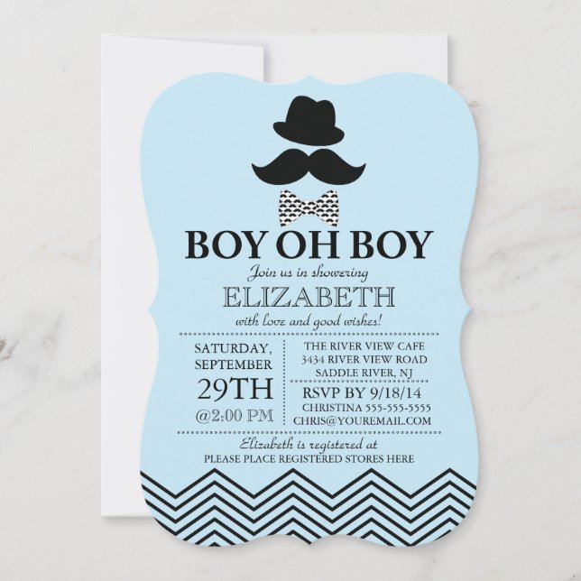 Modern Boy Little Man Mustache Baby Shower Inbjudningar (Framsida)