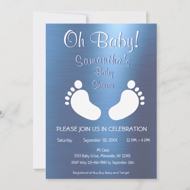 Modern Boy Oh Baby Shower Baby Feet Inbjudningar (Framsida)