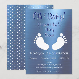 Modern Boy Oh Baby Shower Foot Print Inbjudningar