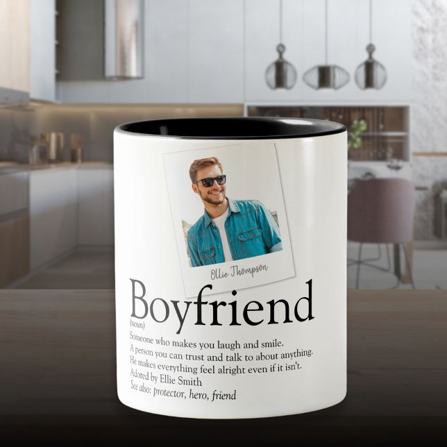 Modern Boykompis Definition Photo Roligt Två-Tonad Mugg (Modern Fun Boyfriend Definition Photo Two-Tone Coffee Mug)