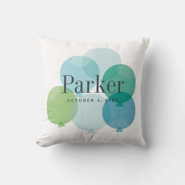 Modern Boys Blue Balloon Bunch Rainbow Kids Kudde (Framsida)