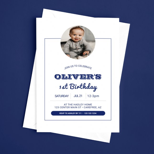 Modern Boys Photo 1st Birthday Inbjudningar (Skapare uppladdad)