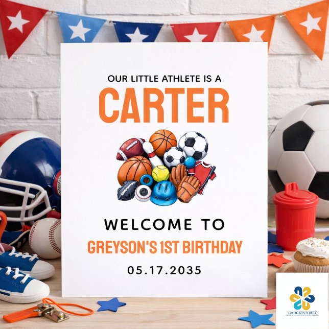 Modern Boys Sportbollar All Star 1-årsdag Poster (Modern Boys Sports Balls All Star 1st Birthday Poster)