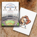 Modern Boys Sports Baseball Stadium Födelsedagsfes Inbjudningar<br><div class="desc">Dynamic boys födelsedagsfest inbjudan med en basebollstadion med 2 batters och en födelsedagsönskan för hela stjärnnybörjaren,  med en sportaffisch stil vibe. Rust,  marinblått och grönt.</div>