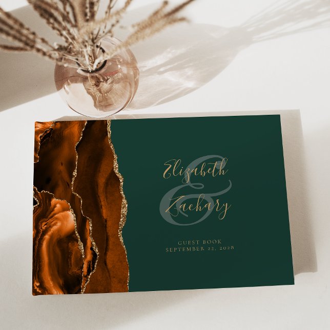 Modern bränd Orange Agate Guld Script-Grönt Gästböcker (Skapare uppladdad)