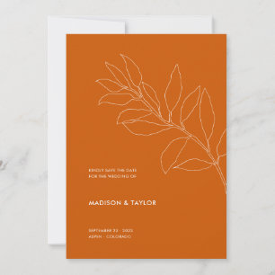 Modern Bränd Orange Botanisk Blommig Illustration Spara Datumet