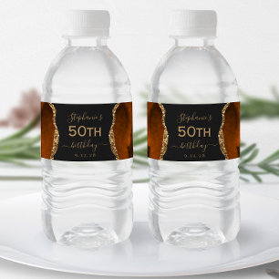 Modern Bränd Orange Guld Agat Mörk 50-årsdag Vattenflaskor Etikett