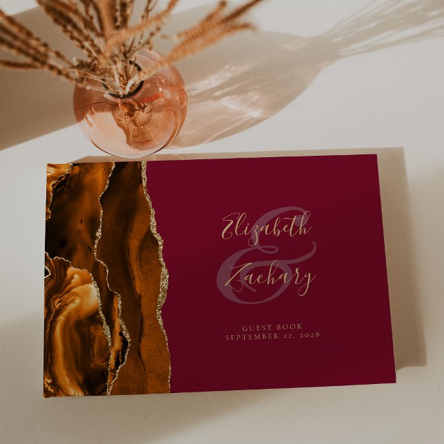 Modern bränd Orange Guld Agate Burgundy Gästböcker (Skapare uppladdad)