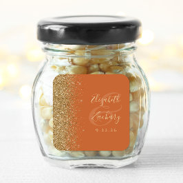 Modern bränd Orange Guld Glitter Kant Bröllop Fyrkantigt Klistermärke