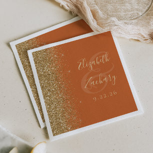 Modern bränd Orange Guld Glitter Kant Bröllop Pappersservett