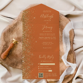 Modern Bränd Orange Guld Glitter QR-kod Bröllop