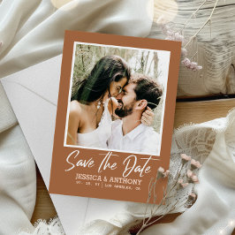 Modern bränd Orange QR-kod Spara datum Bröllop Inbjudningar