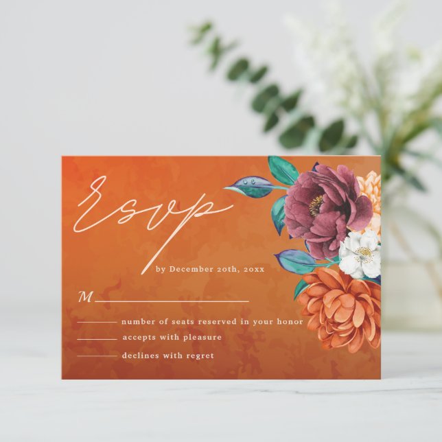Modern bränd orange terracotta Fall Wedding OSA Kort (Stående Fram)