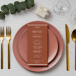Modern bränd Orange Terracotta Monogram Bröllop Meny<br><div class="desc">En marinblå och vit elegant minimalistisk chic-teracotta-middagsmeny. som har chicens malldesign för brinnad bakgrund i orangen och vit typografi. Och monogram eller initialer överst och vit rand överst och överst.</div>