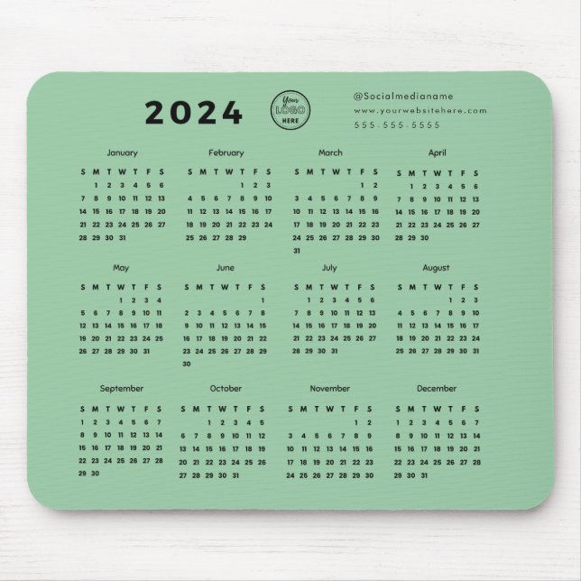 Modern Branded Mint Grönt 2024 Calendar Promo Logo Musmatta (Framsidan)