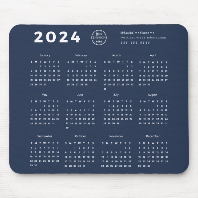Modern Branded Navy Blue 2024 Calendar Promo Logot Musmatta (Framsidan)