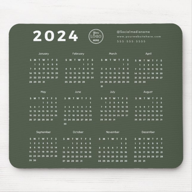 Modern Branding Forest Grönt 2024 Calendar Logotyp Musmatta (Framsidan)