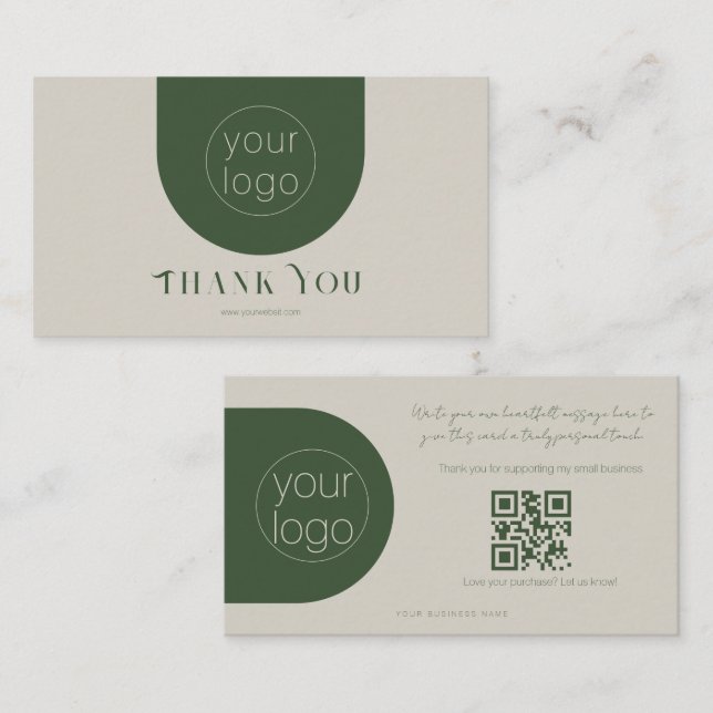 Modern Branding Thank You Card Sage Green Visitkort (Fram/baksida)