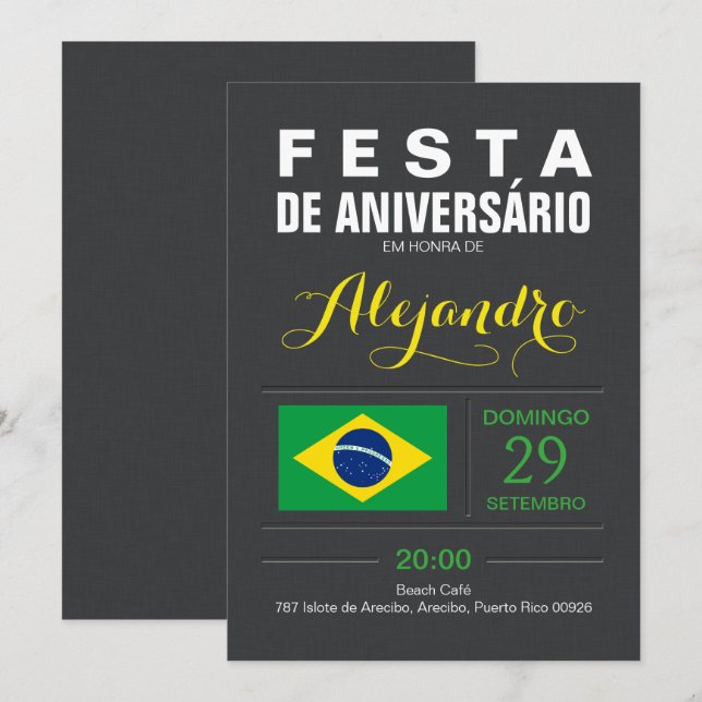 Modern: Brasil-fest Inbjudningar (Fram/baksida)