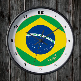 Modern brasiliansk Flagga, trendig Brasilien Home  Rund Klocka